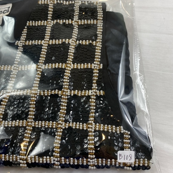 Vintage Women’s‎ Black Sequins Pearl and Gold Beads Windowpane Design Vest Sz M - Picture 10 of 10